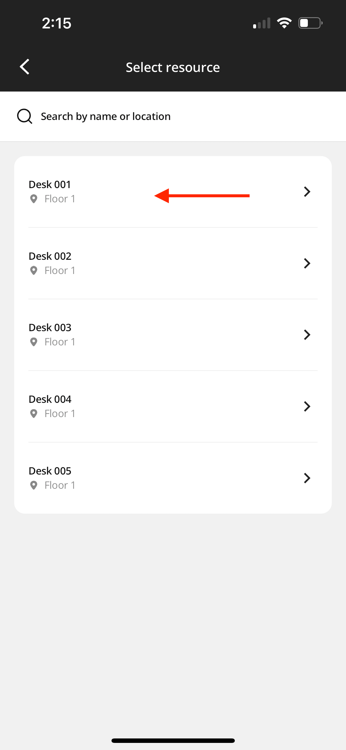 Select an available Workspace organization desk location.